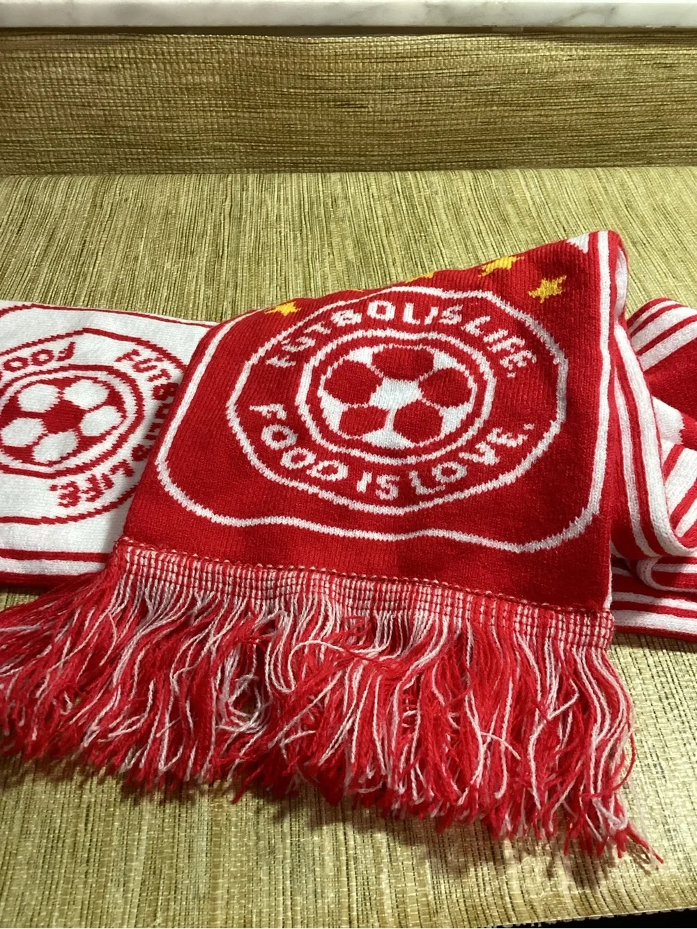 Netherlands Fotbol is Life Food is Love White & Red Soccer Scarf -